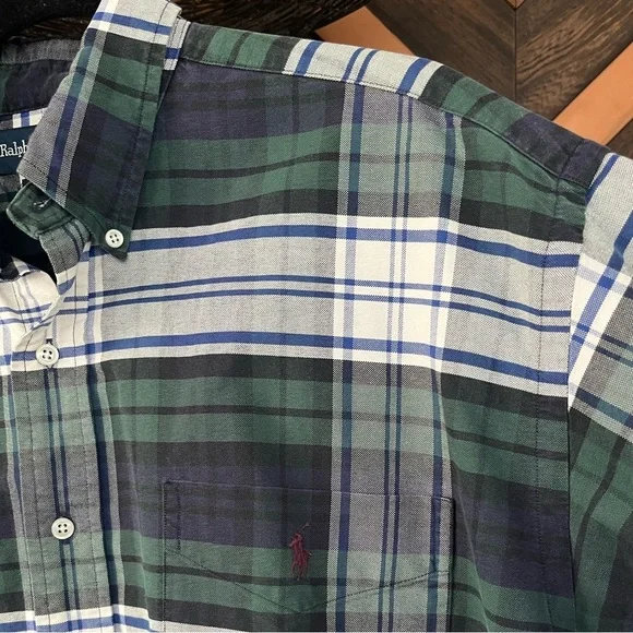 Men’s Polo Ralph Lauren Green Plaid Long Sleeve Flannel Shirt Big Shirt Large - Picture 4 of 7